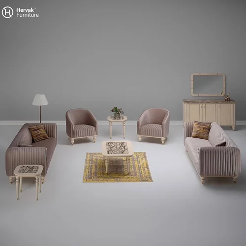 مبل 8 نفره ملورین (مبلمان هرواک)-کرم صدفی